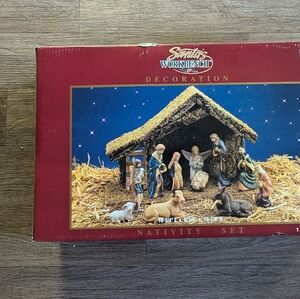 New NIB Santa Workshop Nativity Scene Christmas Decor